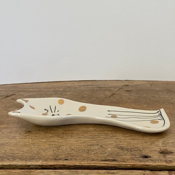 Anthropologie Gold Polka Dot Cat Spoon Rest - Picture 4 of 7